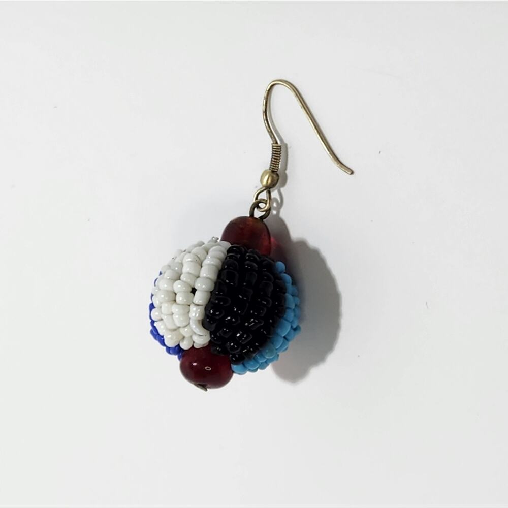 Striped Seed Bead Ball Multicolor Necklace and Earring Set - Picture 7 of 13